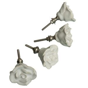 Farmhouse Chic Cream/White Ceramic Cottagecore Rose Drawer Knobs - Set of 4